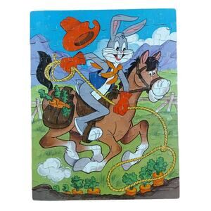 Vintage Bugs Bunny Horseback Riding 100 Piece Puzzle Whitman 14x18 1982 4609-30